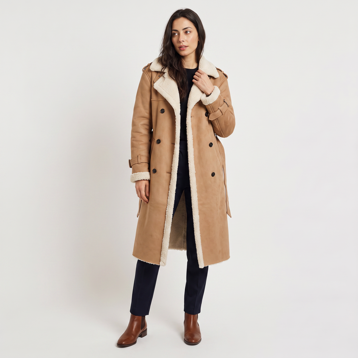 Women's Classic Borg-Lined Longline Aviator Coat
