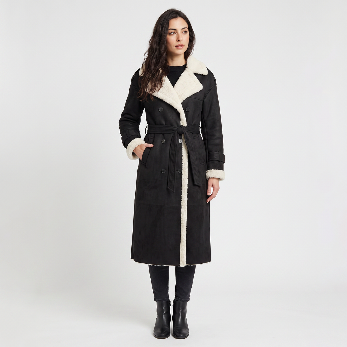 Women's Classic Borg-Lined Longline Aviator Coat
