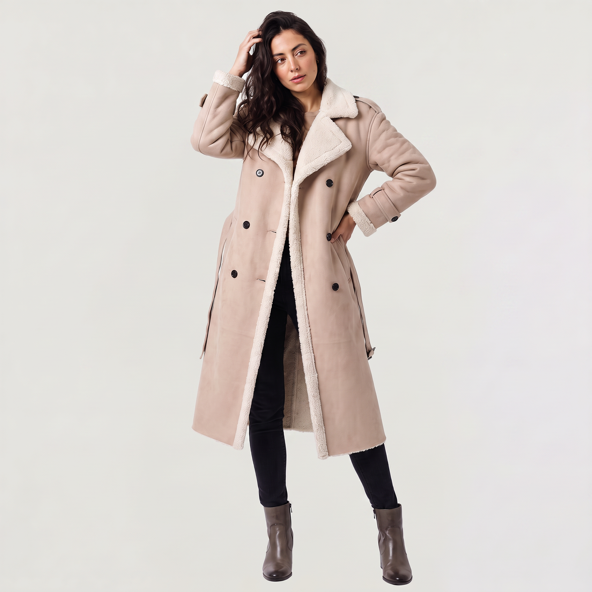 Women's Classic Borg-Lined Longline Aviator Coat