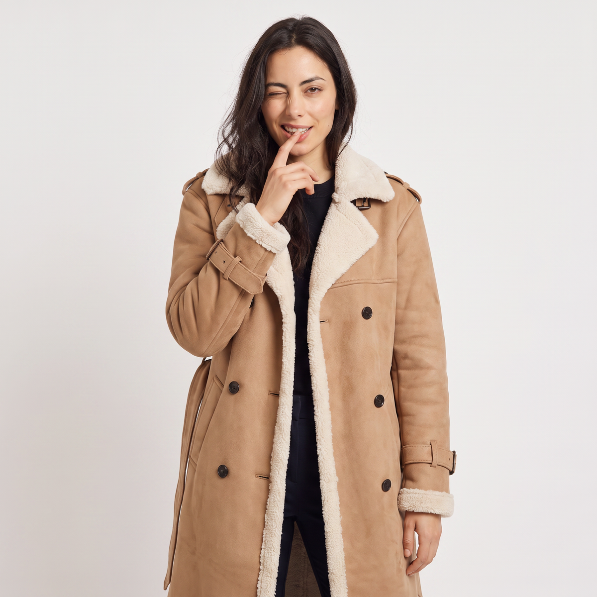 Women's Classic Borg-Lined Longline Aviator Coat