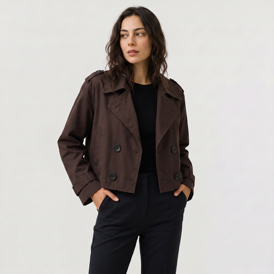Women's Classic Double-Breasted Cropped Trench Coat