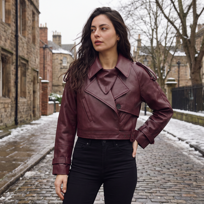 Women's Classic Belted Cropped Double-Breasted Trench Coat
