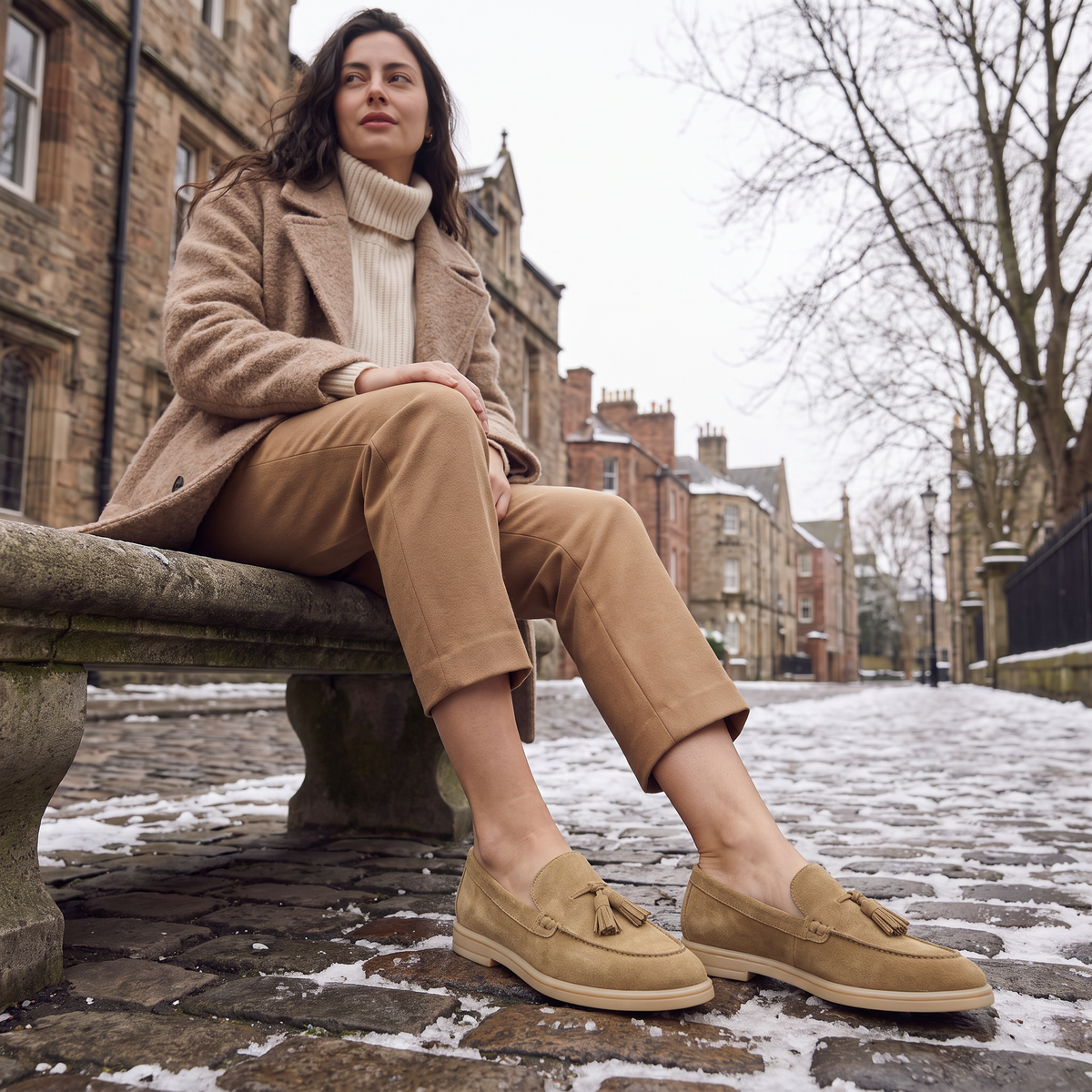 Women's Classic Suede Leather-Lined Tassel Loafers Taupe