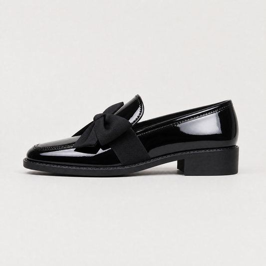 Women's Classic Patent Leather Square Toe Loafers with Bow