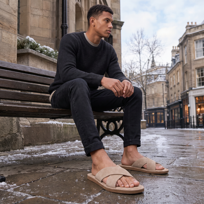 Men's Casual Suede-Look Cross Strap Sandals