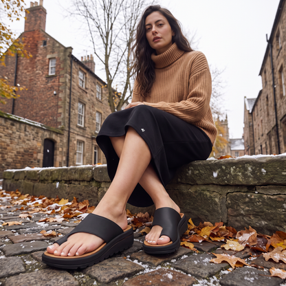 Women's Casual Leather Toe-Loop Platform Sandals