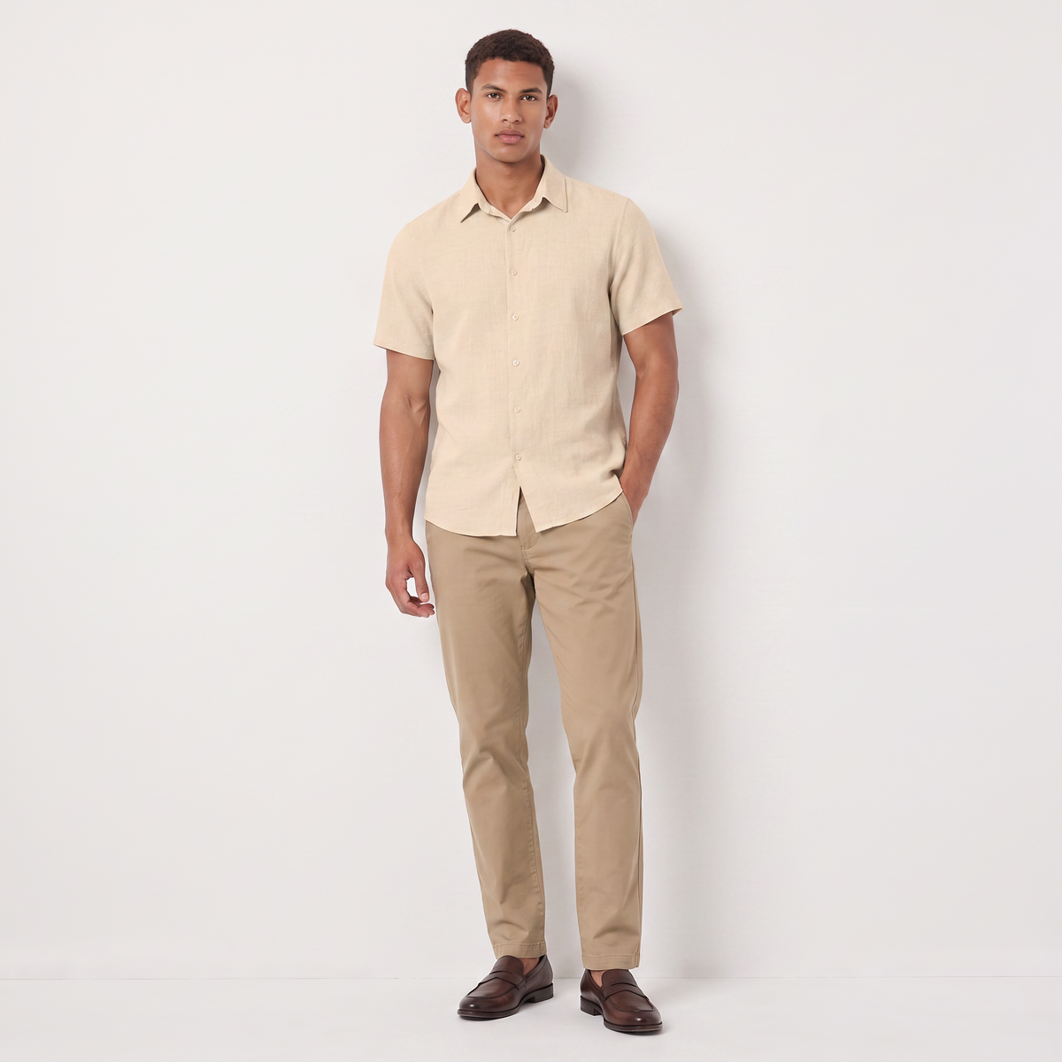 Men's Casual Cotton Linen Short Sleeve Shirt