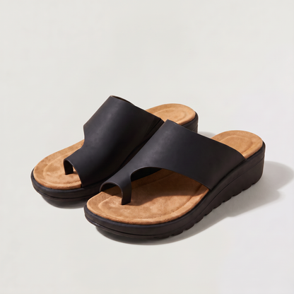 Women's Casual Leather Toe-Loop Platform Sandals