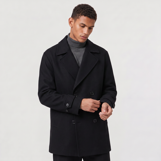 Men's Classic Wool Blend Double-Breasted Short Trench Coat
