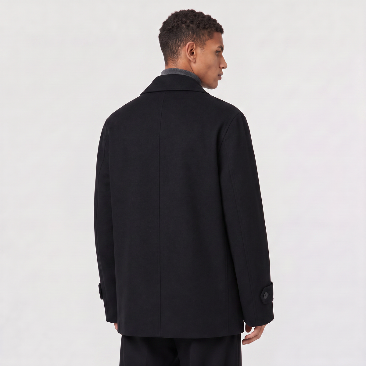 Men's Classic Wool Blend Double-Breasted Short Trench Coat
