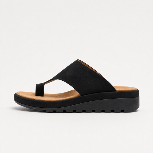 Women's Casual Leather Toe Ring Wedge Sandals