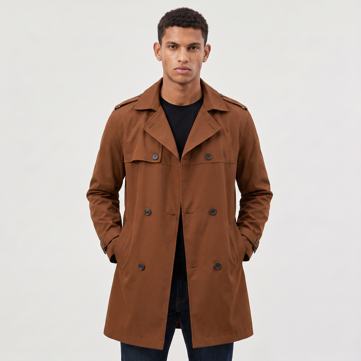 Men's Classic Double-Breasted Wool Blend Trench Coat