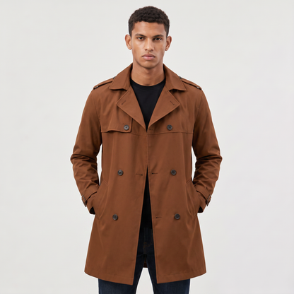 Men's Classic Double-Breasted Wool Blend Trench Coat