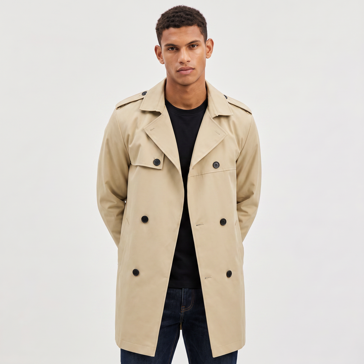Men's Classic Double-Breasted Wool Blend Trench Coat