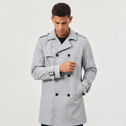 Men's Classic Double-Breasted Wool Blend Trench Coat