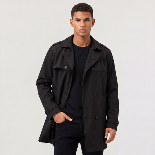 Men's Classic Double-Breasted Wool Blend Trench Coat