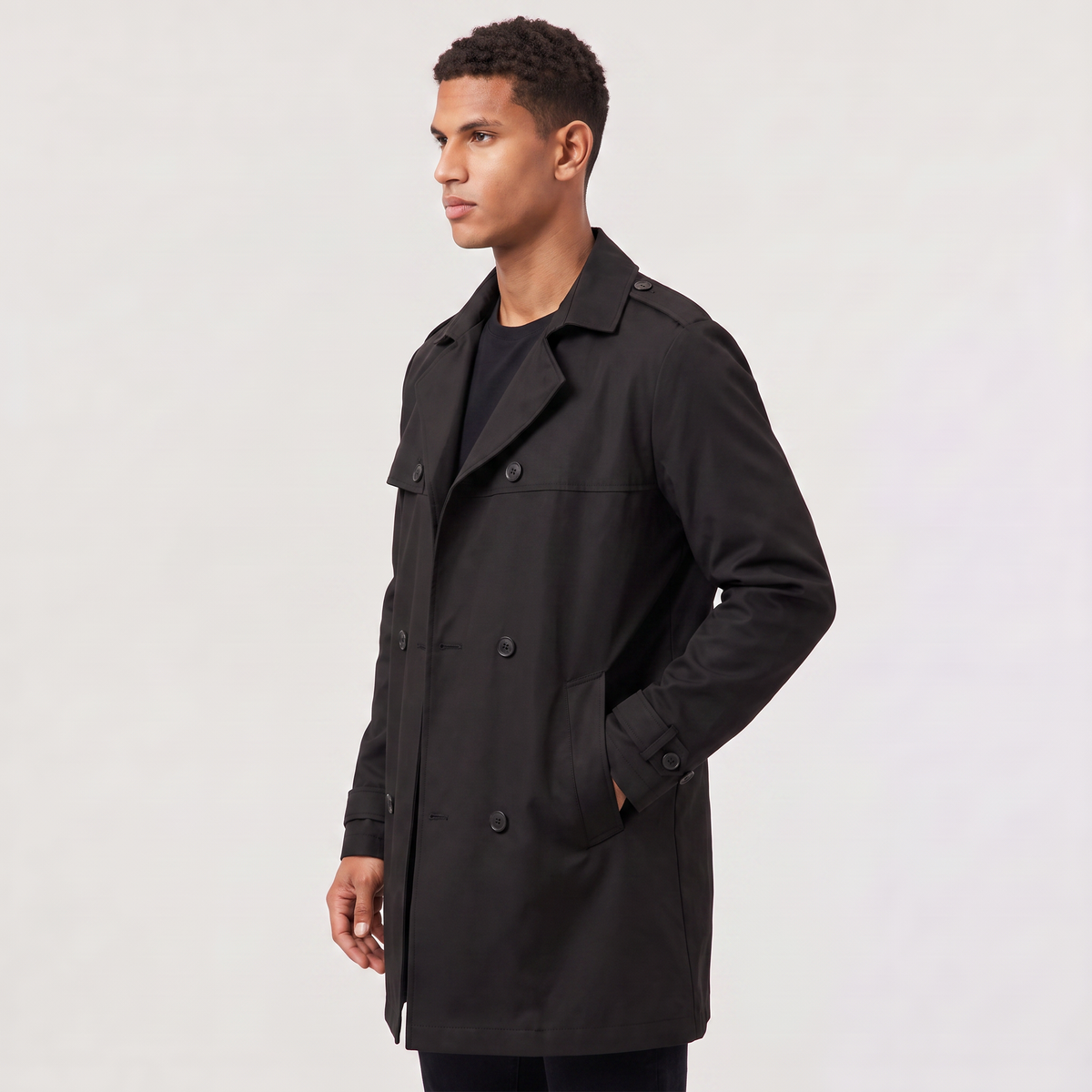 Men's Classic Double-Breasted Wool Blend Trench Coat