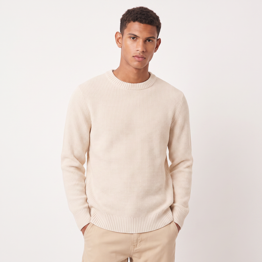 Men's Casual Textured Cotton Crew Neck Jumper