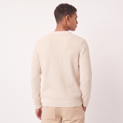 Men's Casual Textured Cotton Crew Neck Jumper