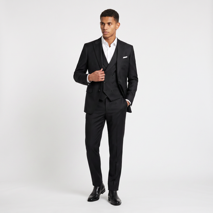 Men's Classic Wool Blend Peak Lapel Three-Piece Suit
