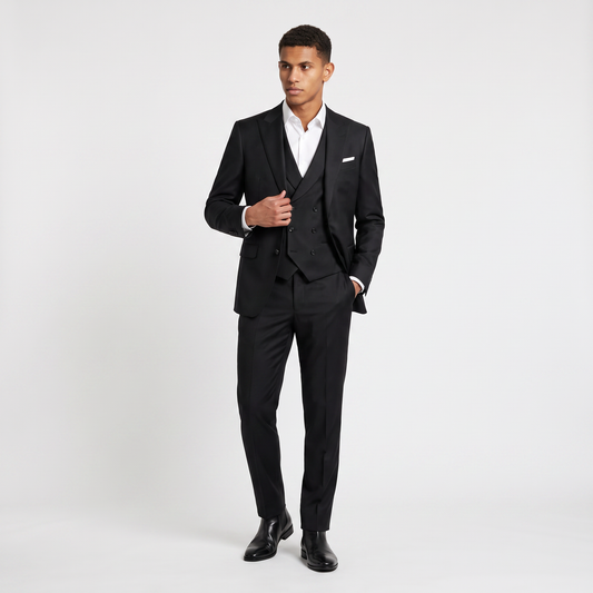 Men's Classic Wool Blend Peak Lapel Three-Piece Suit
