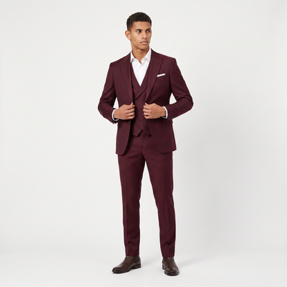 Men's Classic Wool Blend Peak Lapel Three-Piece Suit