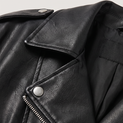 Women's Classic Leather Cropped Biker Jacket with Belt