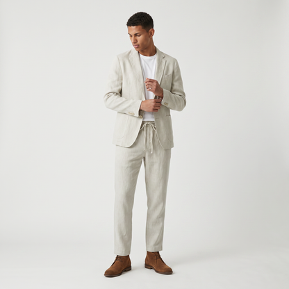 Men's Casual Wool Blend Blazer and Drawstring Trousers Set