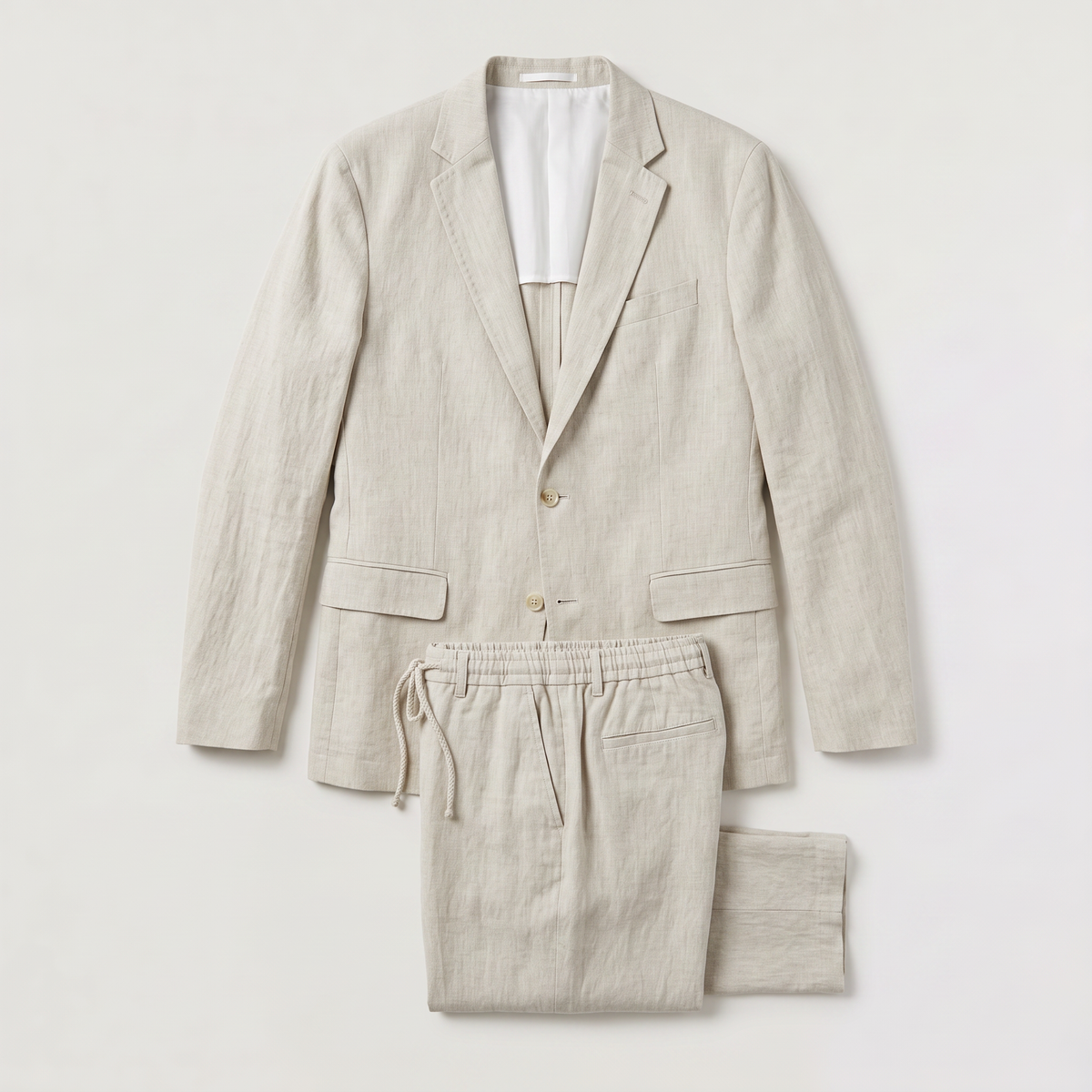 Men's Casual Wool Blend Blazer and Drawstring Trousers Set