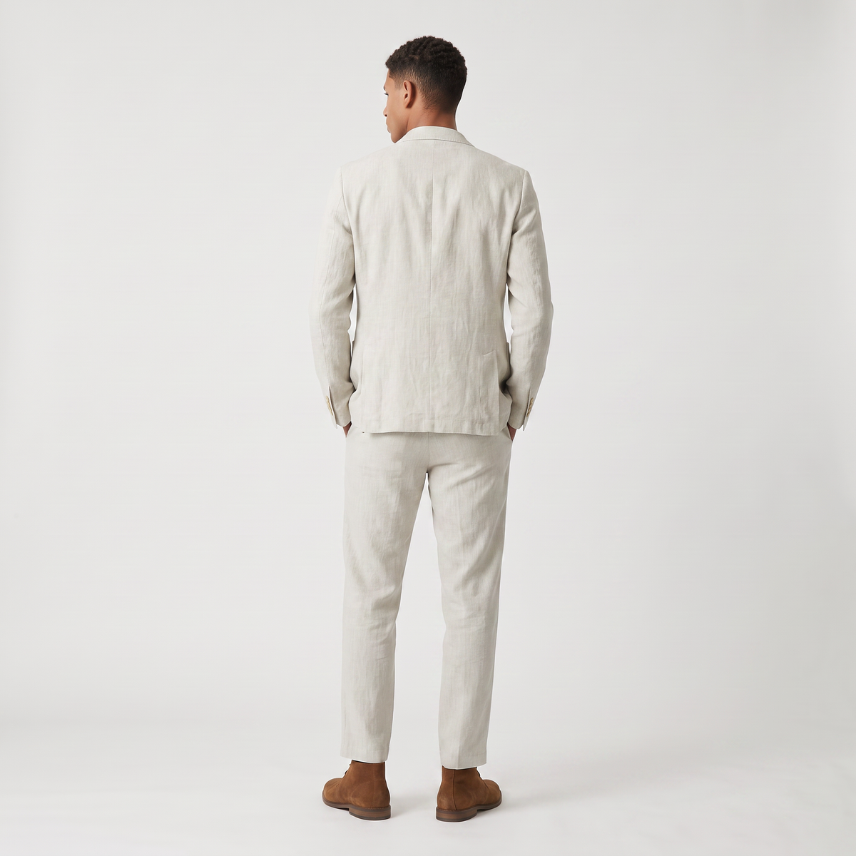 Men's Casual Wool Blend Blazer and Drawstring Trousers Set