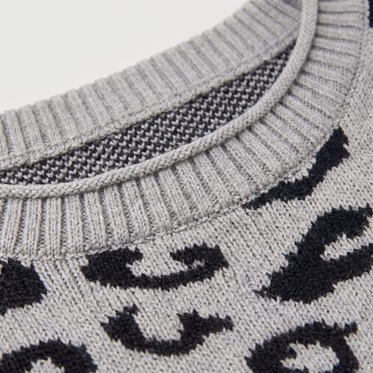 Women's Casual Colour-Block Knit Jumper with Leopard Print