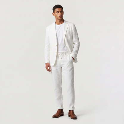 Men's Casual Wool Blend Blazer and Drawstring Trousers Set
