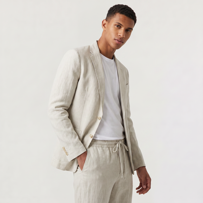 Men's Casual Wool Blend Blazer and Drawstring Trousers Set