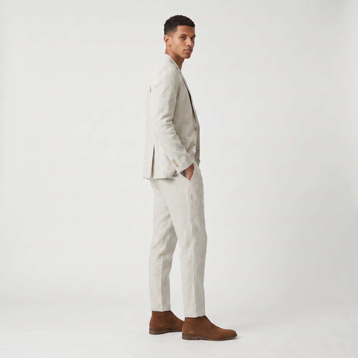 Men's Casual Wool Blend Blazer and Drawstring Trousers Set