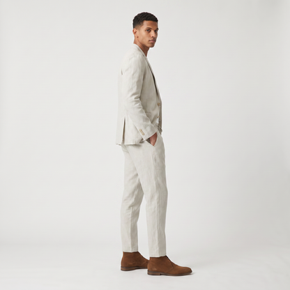 Men's Casual Wool Blend Blazer and Drawstring Trousers Set