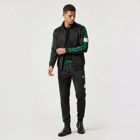 Men's Casual Polyester Track Jacket and Drawstring Trousers Set