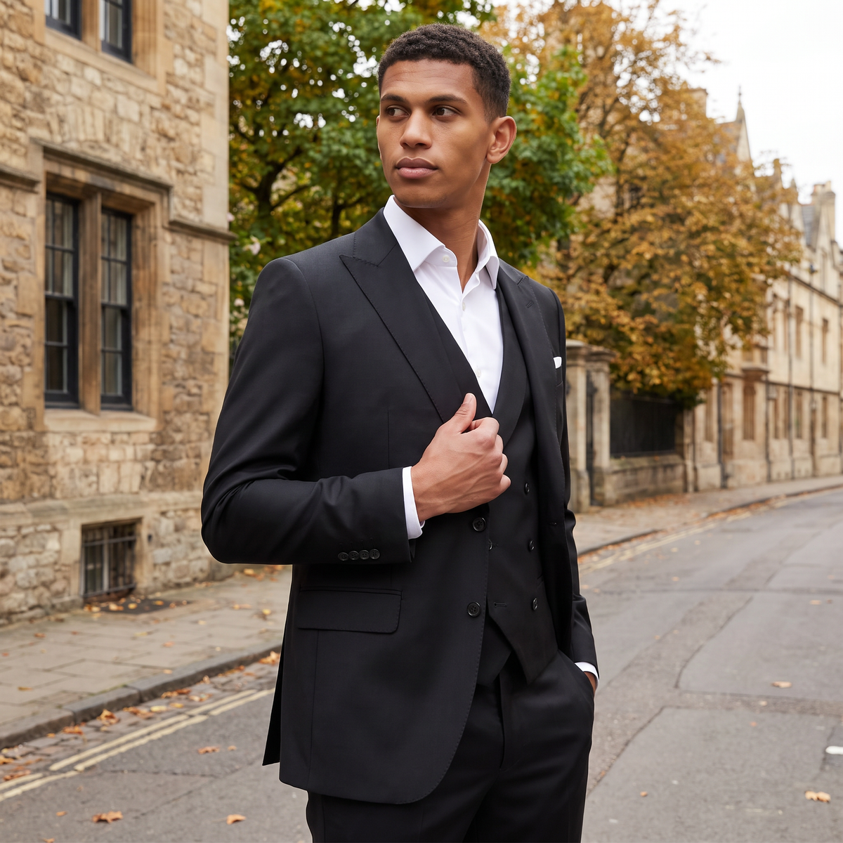 Men's Classic Wool Blend Peak Lapel Three-Piece Suit