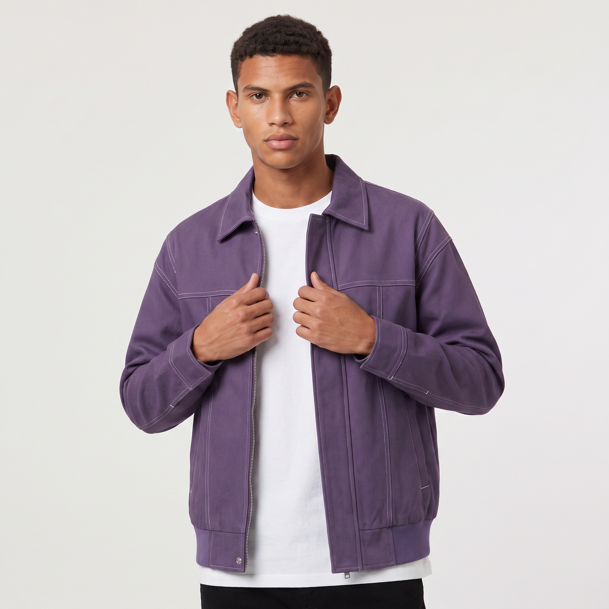 Men's Casual Leather-Look Zip-Up Jacket