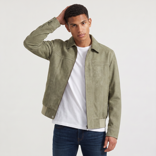 Men's Casual Leather-Look Zip-Up Jacket