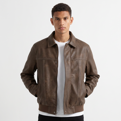 Men's Casual Leather-Look Zip-Up Jacket