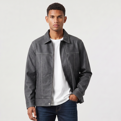 Men's Casual Leather-Look Zip-Up Jacket