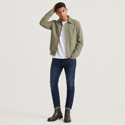 Men's Casual Leather-Look Zip-Up Jacket