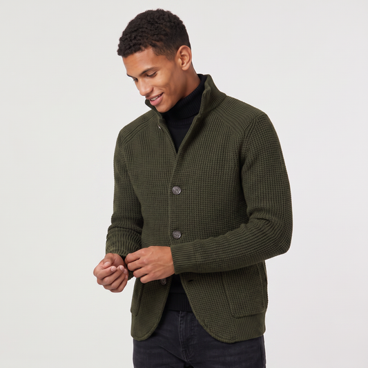 Men's Classic Knit Stand Collar Button-Front Cardigan