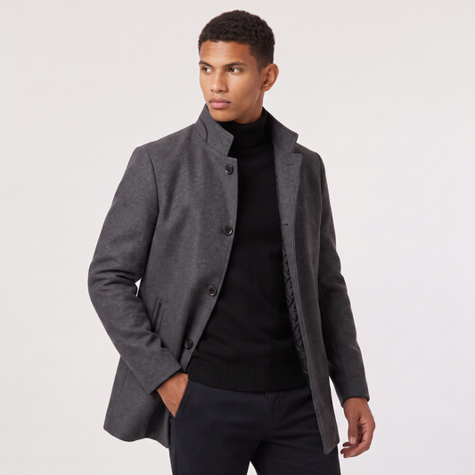 Men's Classic Wool-Blend Stand Collar Coat