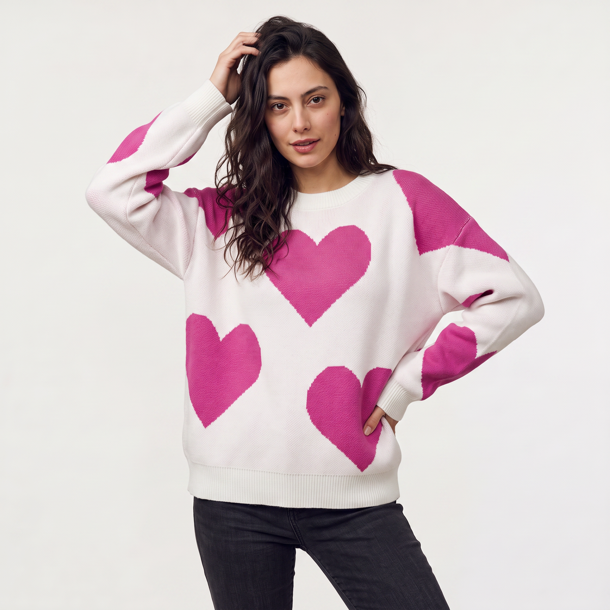 Women's Casual Knitted Heart Pattern Jumper
