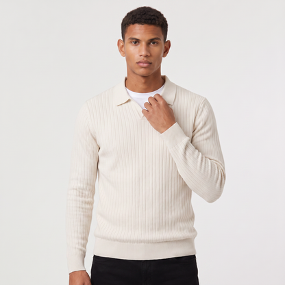 Men's Classic Ribbed Knit Polo Sweater