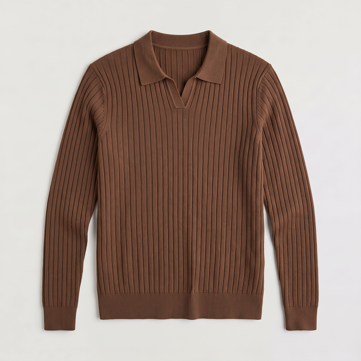 Men's Classic Ribbed Knit Polo Sweater