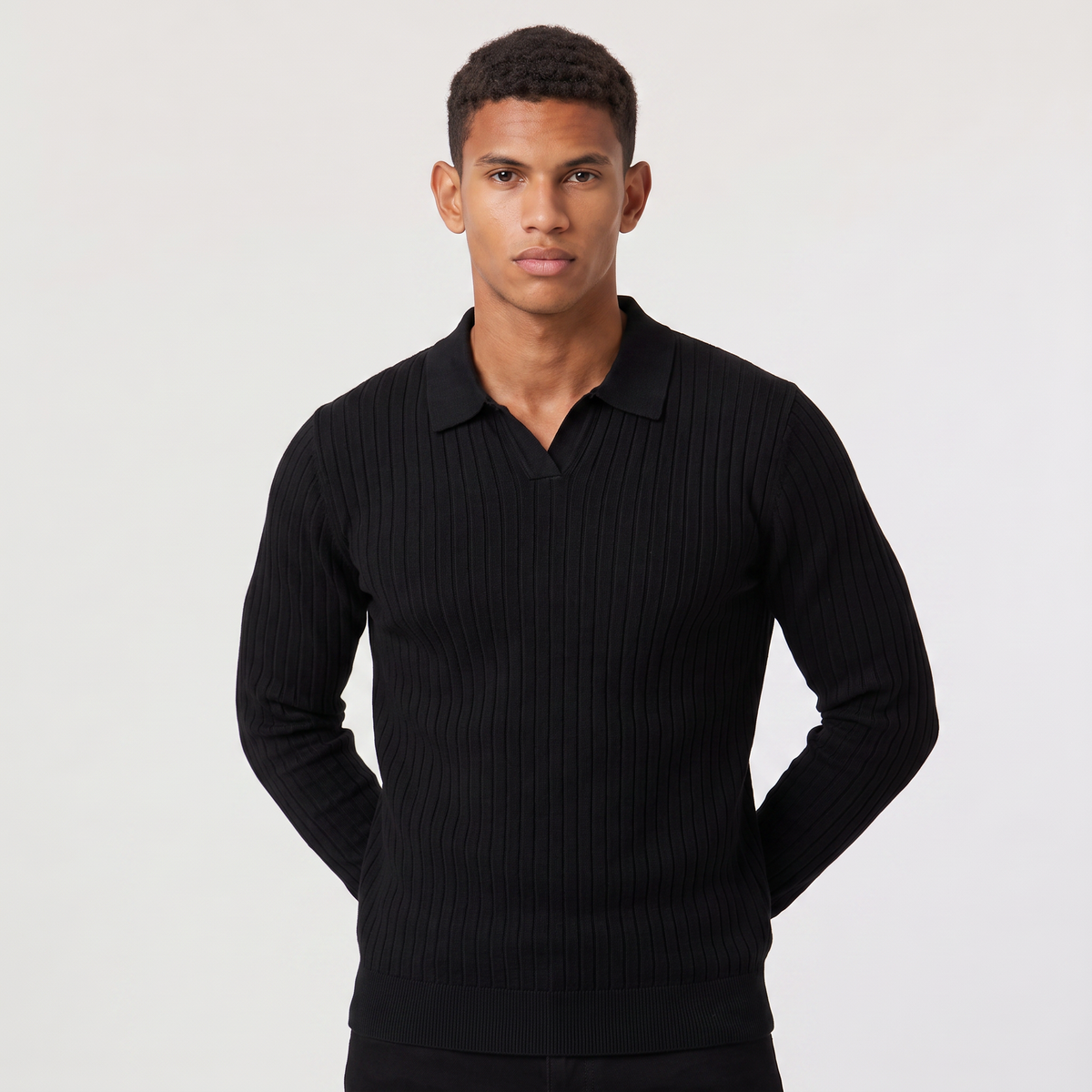Men's Classic Ribbed Knit Polo Sweater