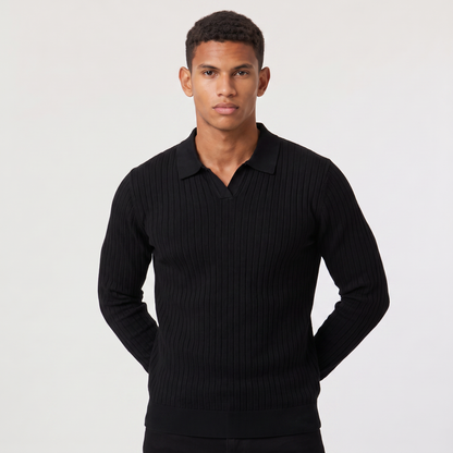 Men's Classic Ribbed Knit Polo Sweater