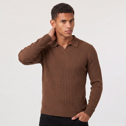 Men's Classic Ribbed Knit Polo Sweater